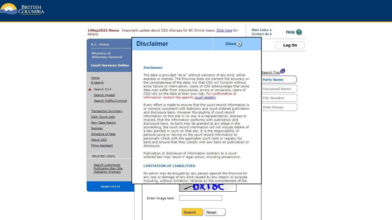 CSO - Search Civil By Party Name - Gov